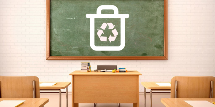 school classroom recycling mobius loop blackboard