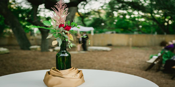 Empty wine bottle center piece