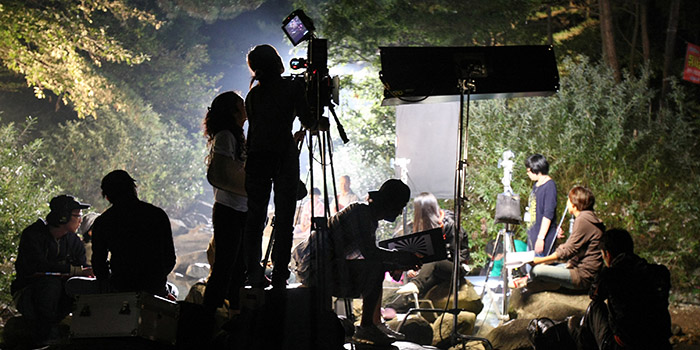 Filming Set at Night