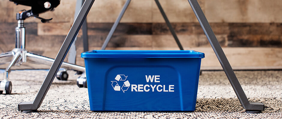 deskside recycling eco-friendly 30 day green living challenge blue bin