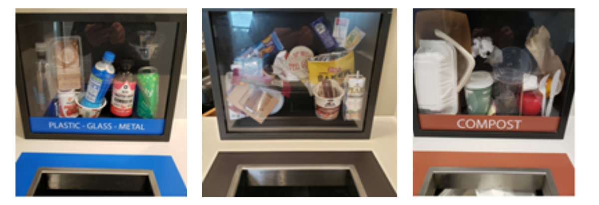 Shadow box signage with waste items examples
