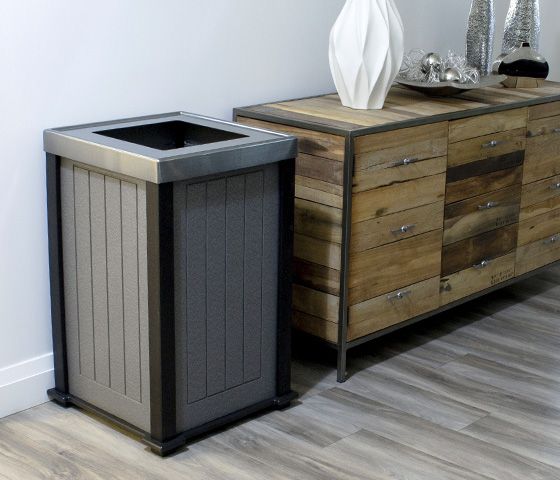 Busch Systems Catalyst Series waste container made of recycled plastic lumber in modern office