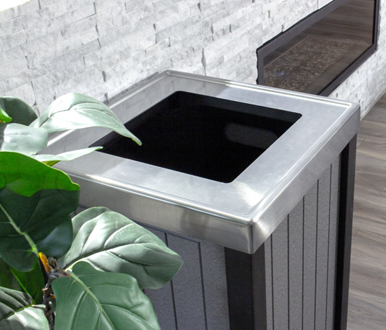 Busch Systems Catalyst Series waste container made of recycled plastic lumber in modern office