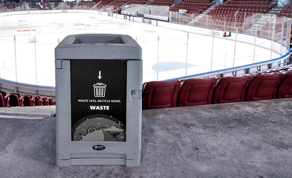 Busch Systems Expression indoor waste container at hockey arena