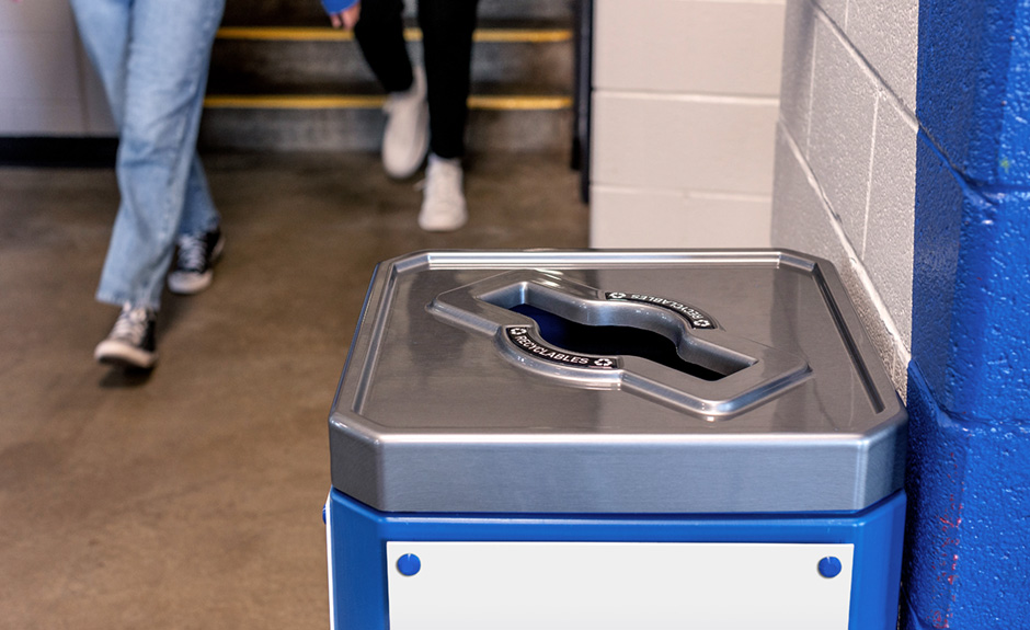 Busch Systems Outlaw Series indoor recycling bin at hockey arena