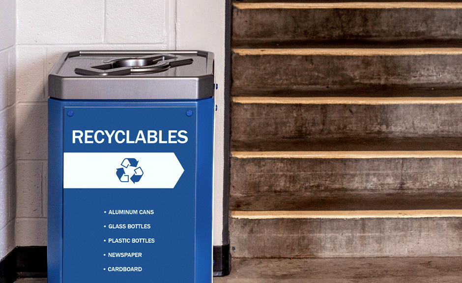 Busch Systems Outlaw Series indoor recycling bin at hockey arena