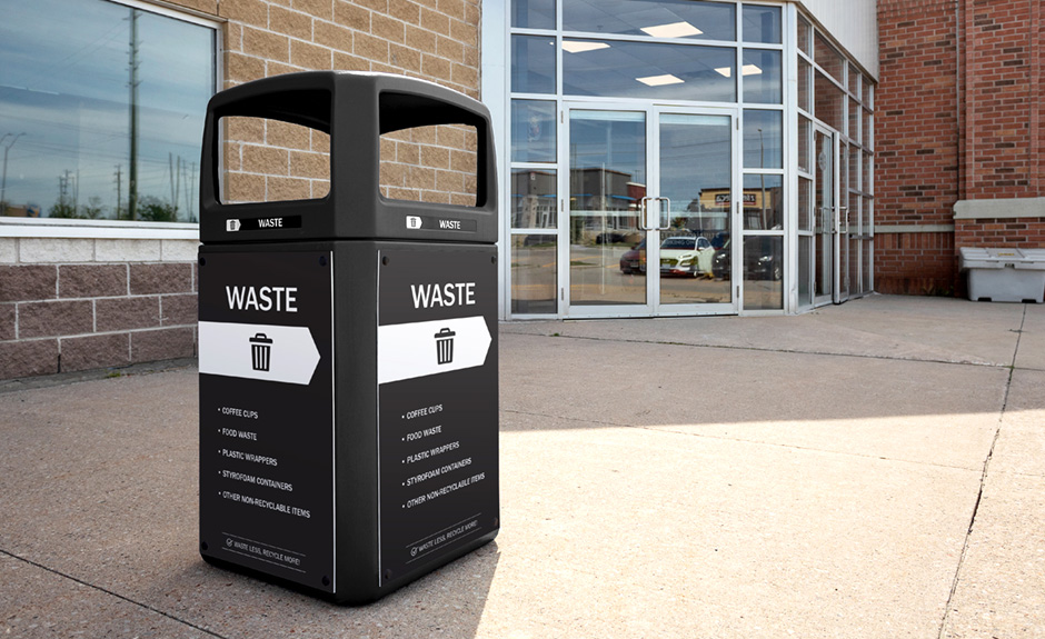 Busch Systems Renegade Series waste bin at hockey arena