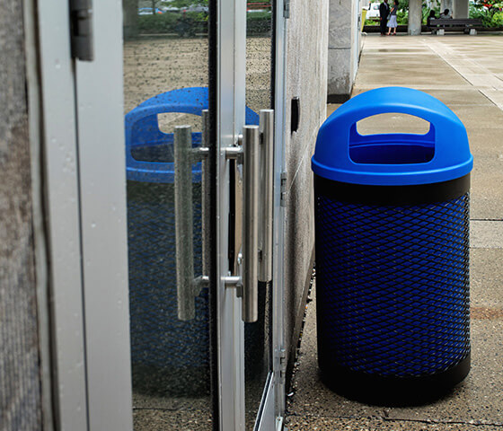 Busch Systems Toronto single stream container with blue liner and blue dome lid