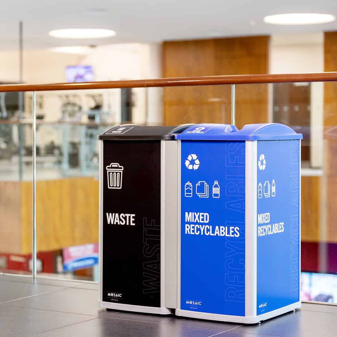 waste and recycling container inside school
