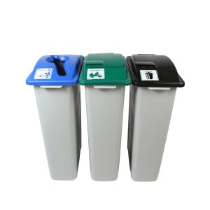 WASTE WATCHER - Triple - Kit - Mixed Recyclables-Organics-Waste - Mixed-Solid Lift-Solid Lift - Grey-Blue-Green-Black
