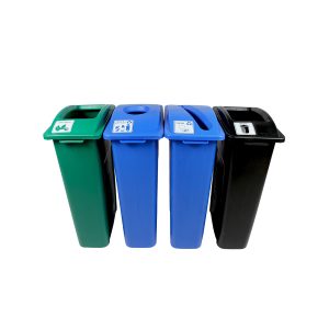 WASTE WATCHER - Quad - Kit - Cans & Bottles-Paper-Organics-Waste - Circle-Slot-Full - Blue-Blue-Green-Black