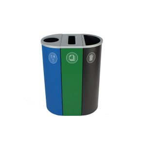 SPECTRUM - Triple - Kit - Nyc Compliant - Metal, Glass, Plastic & Beverage Containers-Paper-Garbage - Circle-Slot-Full - Blue-Green-Black