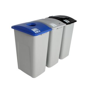 WASTE WATCHER - Triple - Kit - Xl - Cans & Bottles-Paper-Waste - Circle-Slot-Solid Lift - Grey-Blue-Grey-Black