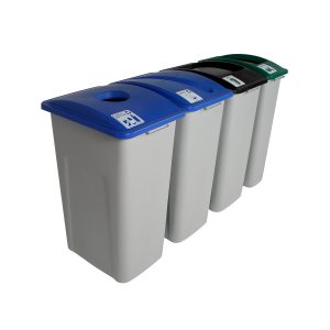 WASTE WATCHER - Quad - Kit - Xl - Cans & Bottles-Paper-Organics-Waste - Circle-Slot-Full - Grey-Blue-Blue-Green-Black