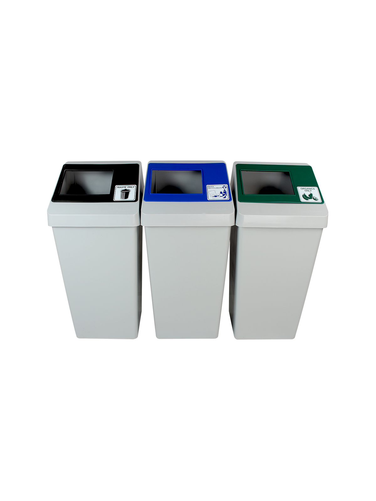 SMART SORT – Triple – Kit – Mixed Recyclables-Organics-Waste – Full – Grey-Blue-Green-Black
