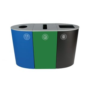 SPECTRUM - Triple - Kit - Nyc Compliant - Metal, Glass, Plastic & Beverage Containers-Paper-Garbage - Circle-Slot-Full - Blue-Green-Black