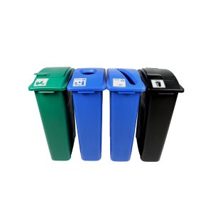 WASTE WATCHER - Quad - Kit - Cans & Bottles-Paper-Compost-Waste - Circle-Slot-Solid Lift-Solid Lift - Blue-Blue-Green-Black