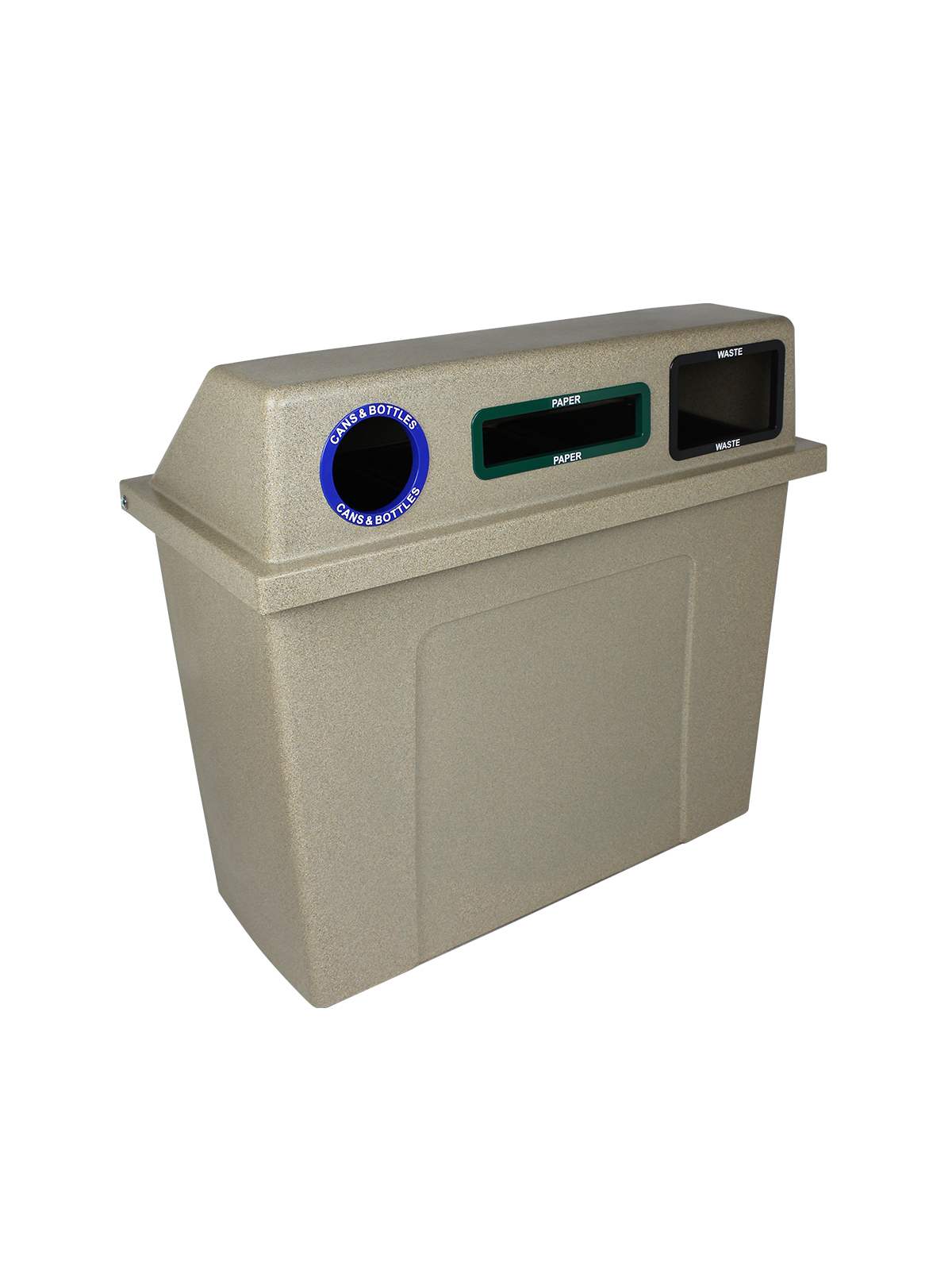 SUPER SORTER – Triple – Kit – Cans & Bottles-Paper-Waste – Circle-Slot-Full – Sandstone