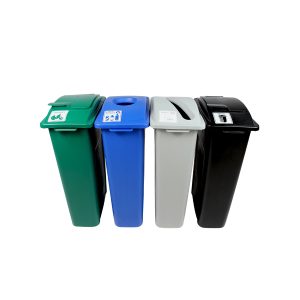 WASTE WATCHER - Quad - Kit - Cans & Bottles-Paper-Organics-Waste - Circle-Slot-Solid Lift-Solid Lift - Blue-Grey-Green-Black