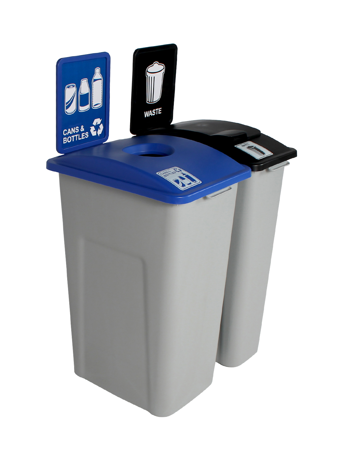 WASTE WATCHER – Double – Kit – Cans & Bottles-Waste – Circle-Solid Lift – Grey-Blue-Black