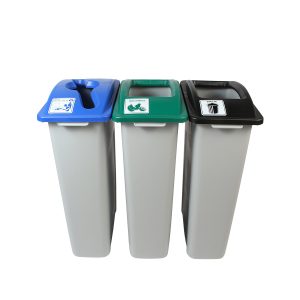 WASTE WATCHER - Triple - Kit - Mixed Recyclables-Organics-Waste - Mixed-Full - Grey-Blue-Green-Black