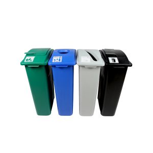 WASTE WATCHER - Quad - Kit - Cans & Bottles-Paper-Compost-Waste - Circle-Slot-Solid Lift-Solid Lift - Blue-Grey-Green-Black