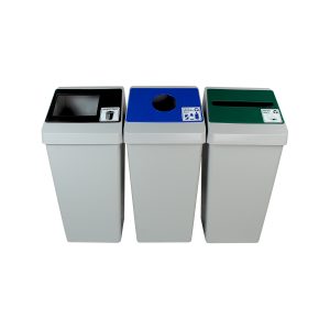 SMART SORT - Triple - Kit - Cans & Bottles-Paper-Waste - Circle-Slot-Full - Grey-Blue-Green-Black