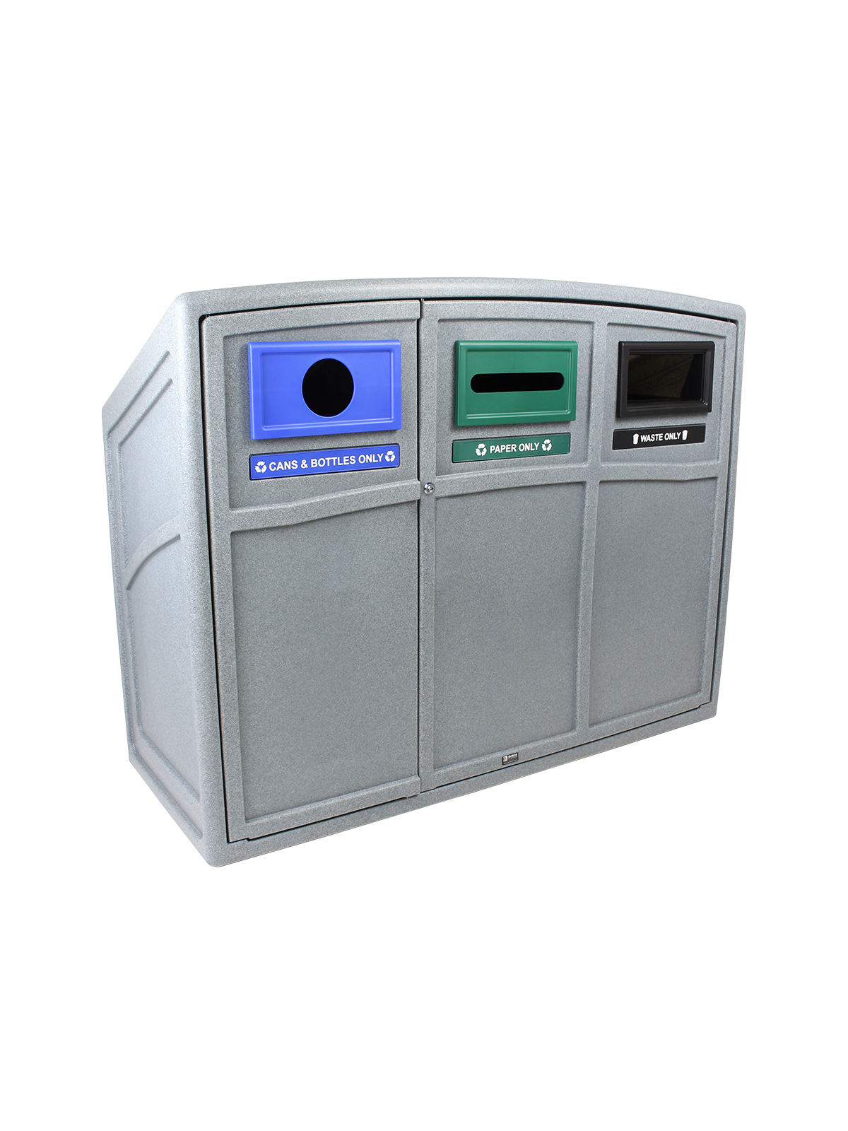 UPTOWN – Triple – Kit – Cans & Bottles-Paper-Waste – Circle-Slot-Full – Greystone