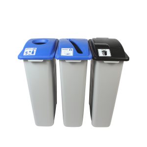 WASTE WATCHER - Triple - Kit - Cans & Bottles-Paper-Waste - Circle-Slot-Solid Lift - Grey-Blue-Blue-Black