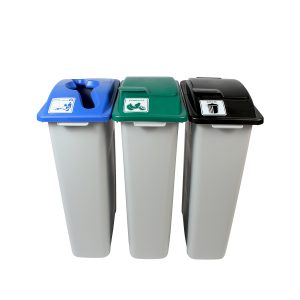 WASTE WATCHER - Triple - Kit - Mixed Recyclables-Compost-Waste - Mixed-Solid Lift-Solid Lift - Grey-Blue-Green-Black