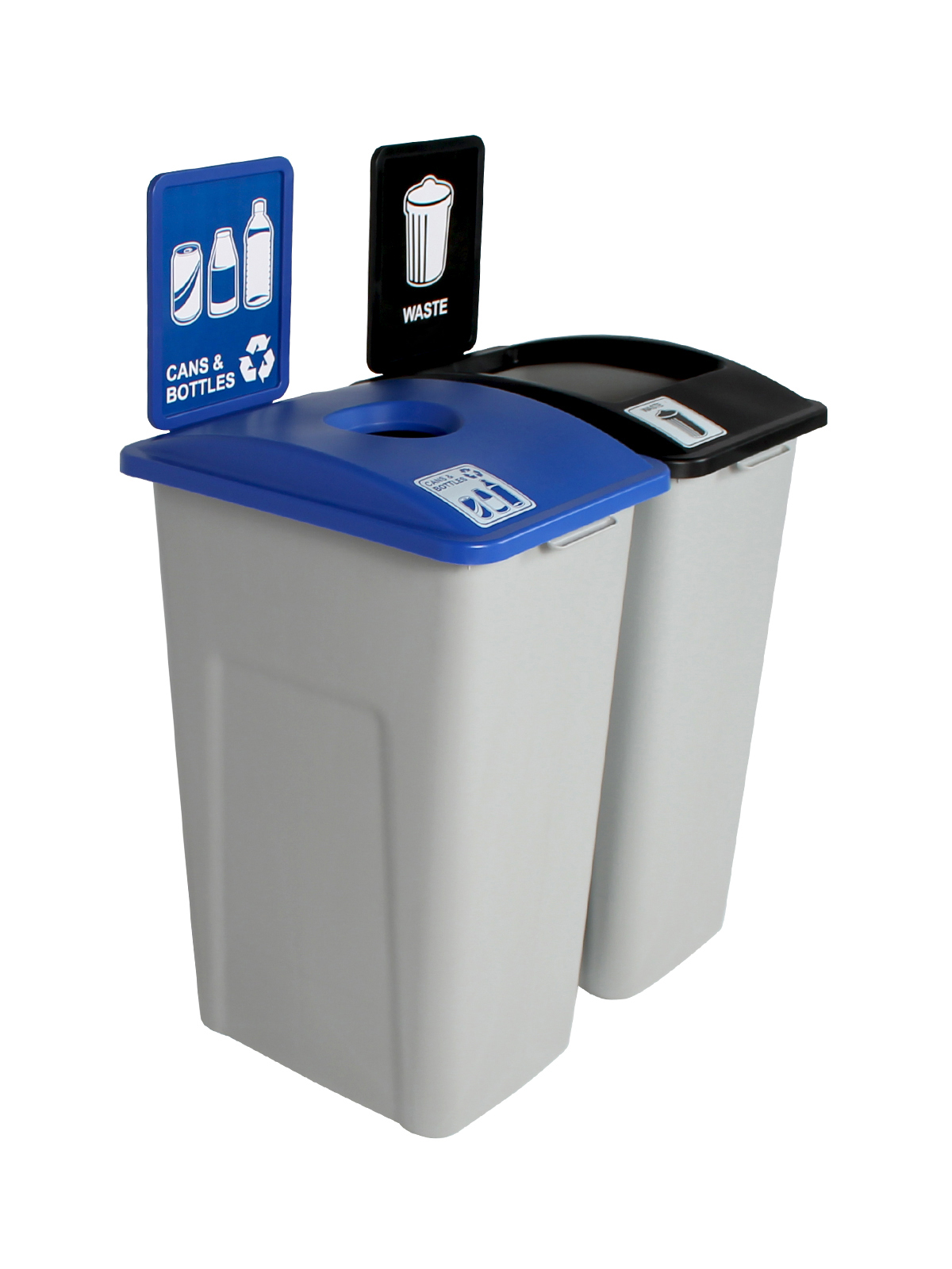 WASTE WATCHER – Double – Kit – Cans & Bottles-Waste – Circle-Full – Grey-Blue-Black