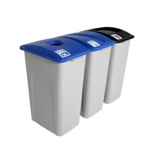 WASTE WATCHER - Triple - Kit - Xl - Cans & Bottles-Paper-Waste - Circle-Slot-Full - Grey-Blue-Blue-Black