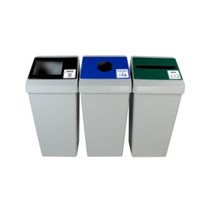 SMART SORT - Triple - Kit - Nyc Compliant - Garbage-Metal, Glass, Plastic & Beverage Containers-Paper - Full-Circle-Slot - Grey-Black-Blue-Green