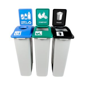 WASTE WATCHER - Triple - Kit - California Compliant - Cans & Bottles-Compost-Trash - Circle-Full - Grey-Blue-Green-Black