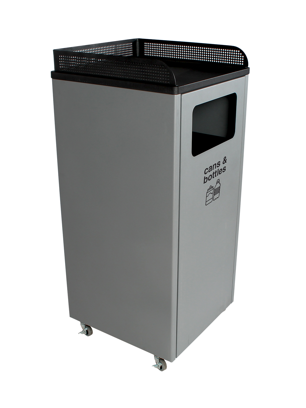 Busch Systems Courtside single stream container with cans and bottles label and tray storage