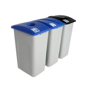 WASTE WATCHER - Triple - Kit - Xl - Cans & Bottles-Paper-Waste - Circle-Slot-Solid Lift - Grey-Blue-Blue-Black