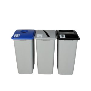 WASTE WATCHER - Triple - Kit - Xl - Cans & Bottles-Paper-Waste - Circle-Slot-Full - Grey-Blue-Grey-Black