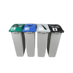 WASTE WATCHER - Quad - Kit - Cans & Bottles-Paper-Compost-Waste - Circle-Slot-Full - Grey-Blue-Grey-Green-Black