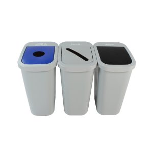 BILLI BOX - Triple - Kit - 10 G - Cans & Bottles-Paper-Waste - Circle-Slot-Swing - Grey-Blue-Grey-Black