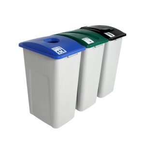 WASTE WATCHER - Triple - Kit - Xl - Cans & Bottles-Paper-Waste - Circle-Slot-Solid Lift - Grey-Blue-Green-Black