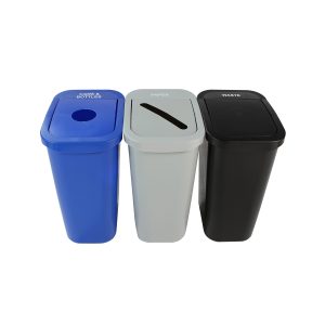 BILLI BOX - Triple - Kit - 10 G - Cans & Bottles-Paper-Waste - Circle-Slot-Swing - Blue-Grey-Black