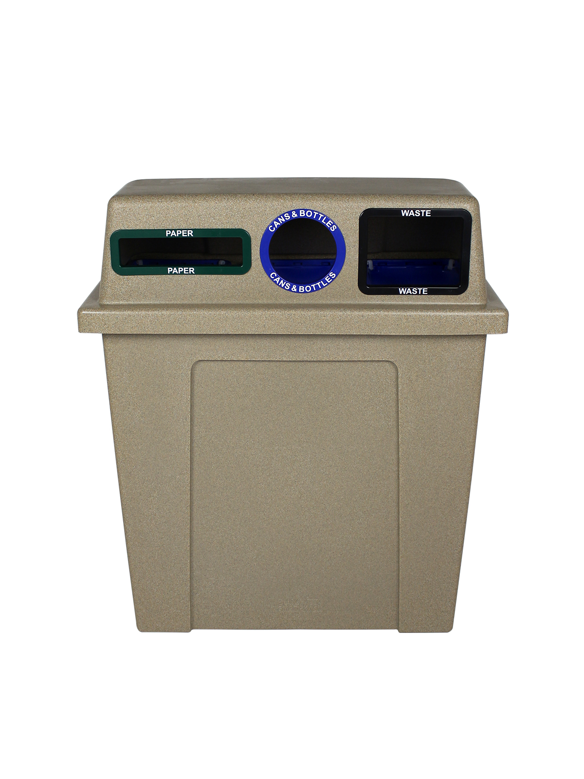 SUPER SORTER – Triple – Kit – Hd – Cans & Bottles-Paper-Waste – Circle-Slot-Full – Sandstone