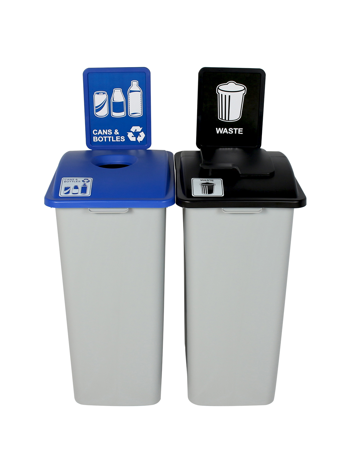 WASTE WATCHER – Double – Kit – Cans & Bottles-Waste – Circle-Solid Lift – Grey-Blue-Black