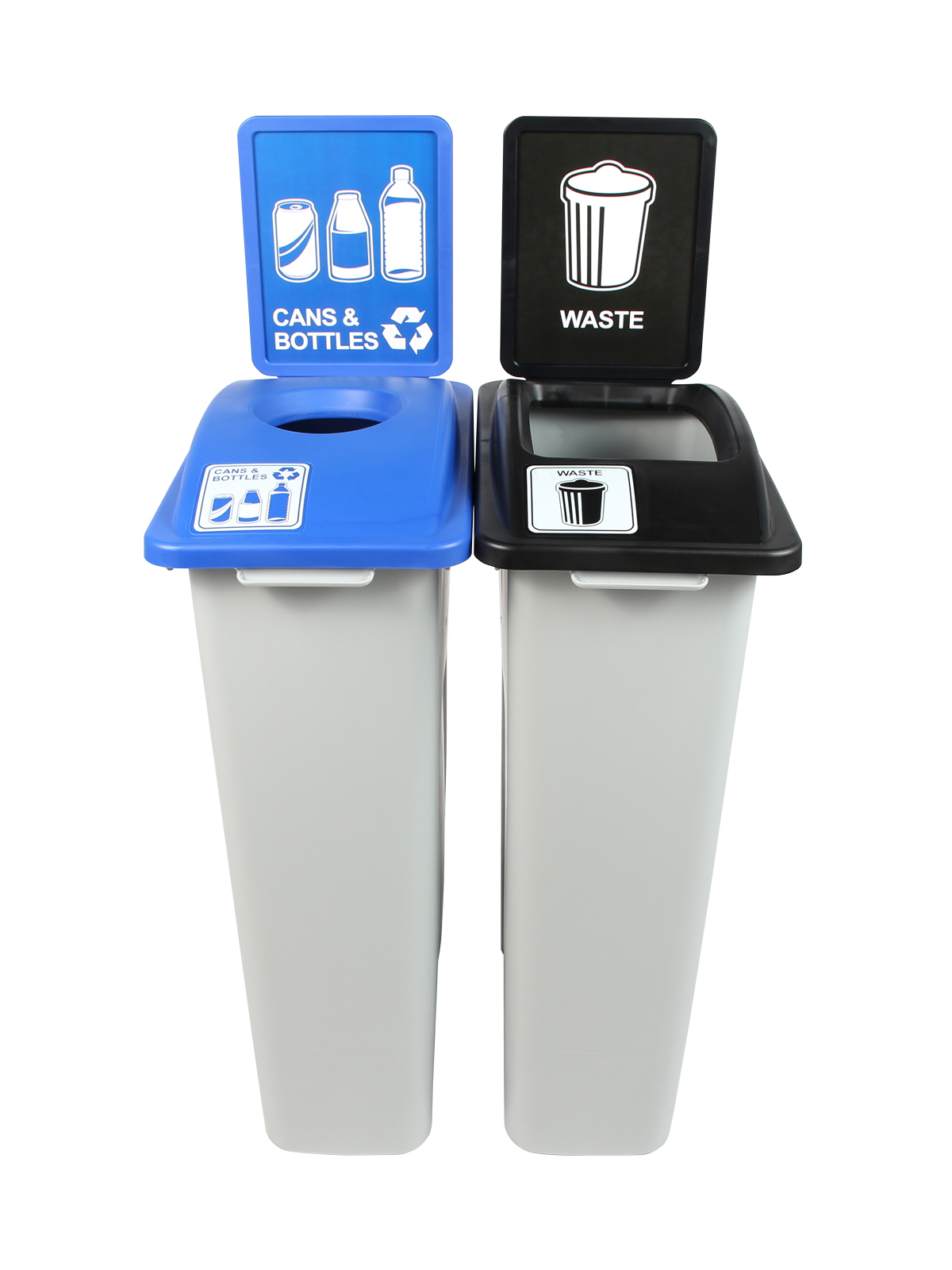 WASTE WATCHER – Double – Kit – Cans & Bottles-Waste – Circle-Full – Grey-Blue-Black