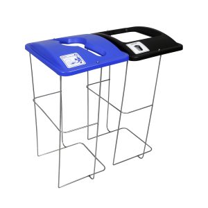 WIRE EVENT CONTAINER (2 Pack) - Double - Kit - Mixed Recyclables-Waste - Mixed-Full - Blue-Black