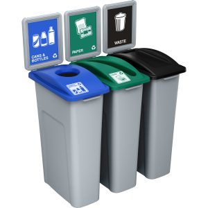 WASTE WATCHER - Triple - Kit - Cans & Bottles-Paper-Waste - Circle-Slot-Swing - Grey-Blue-Green-Black-Grey