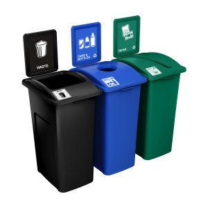 WASTE WATCHER - Triple - Kit - Xl - Waste-Cans & Bottles-Paper - Full-Circle-Slot - Black-Blue-Green