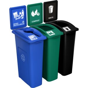 WASTE WATCHER - Triple - Kit - Mixed Recyclables-Compost-Waste - Mixed-Full - Blue-Green-Black