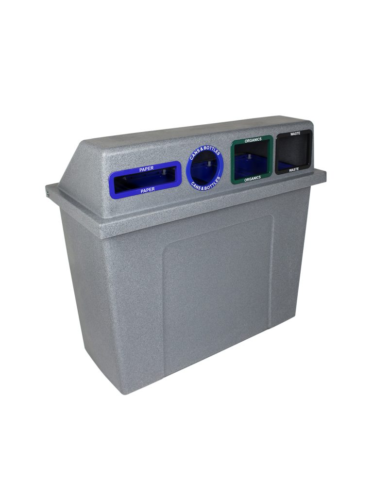 SUPER SORTER – Quad – Kit – Hd – Paper-Cans & Bottles-Organics-Waste – Slot-Circle-Full-Full – Greystone-Blue-Blue-Green-Black