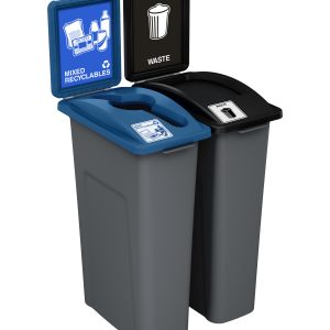 WASTE WATCHER - Double - Kit - Mixed Recyclables-Waste - Mixed-Full - Grey PCR-Blue PCR-Black PCR